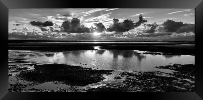 Cleveleys Beach Sunset Monochrome Framed Print by Michele Davis