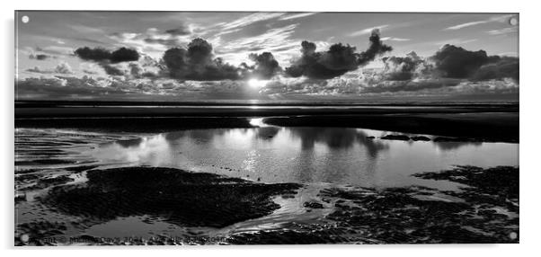 Cleveleys Beach Sunset Monochrome Acrylic by Michele Davis