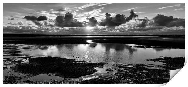 Cleveleys Beach Sunset Monochrome Print by Michele Davis