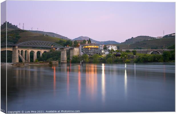 Peso da regua with Douro river at sunset, in Portugal Canvas Print by Luis Pina