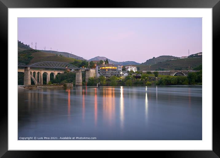Peso da regua with Douro river at sunset, in Portugal Framed Mounted Print by Luis Pina