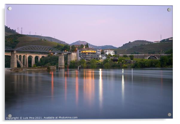 Peso da regua with Douro river at sunset, in Portugal Acrylic by Luis Pina