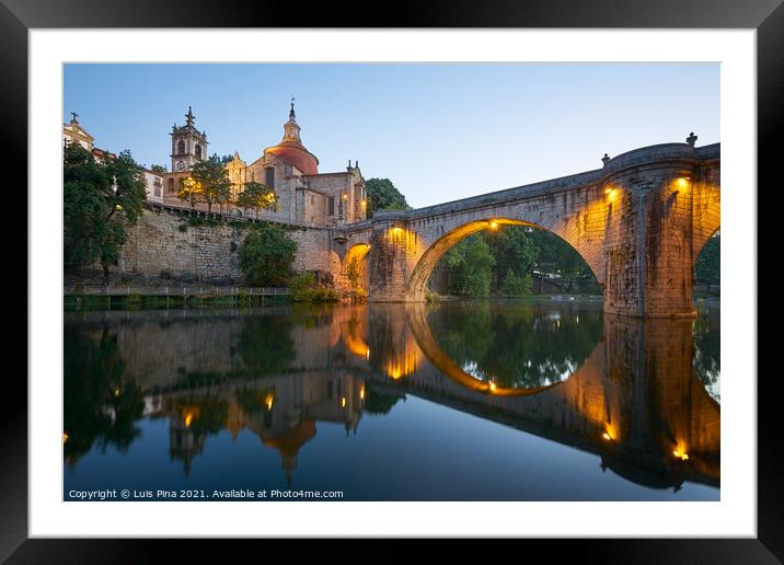 Amarante church view with Sao Goncalo bridge at sunset, in Portugal Framed Mounted Print by Luis Pina