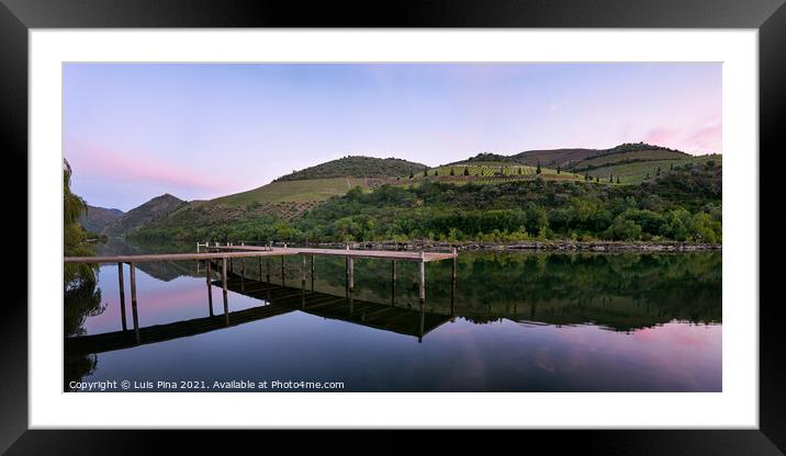 Douro river wine region vineyard panorama landscape at sunset in Foz Tua, Portugal Framed Mounted Print by Luis Pina