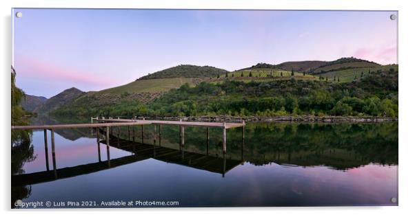 Douro river wine region vineyard panorama landscape at sunset in Foz Tua, Portugal Acrylic by Luis Pina