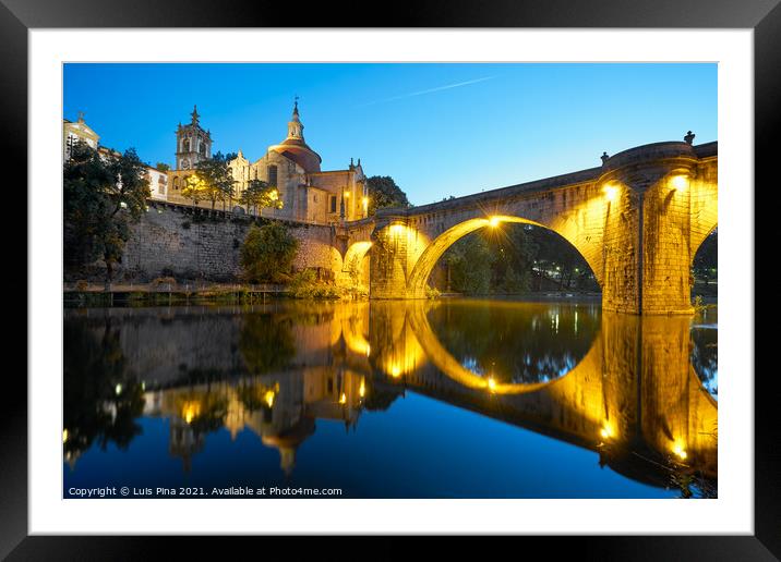 Amarante church view with Sao Goncalo bridge at night, in Portugal Framed Mounted Print by Luis Pina