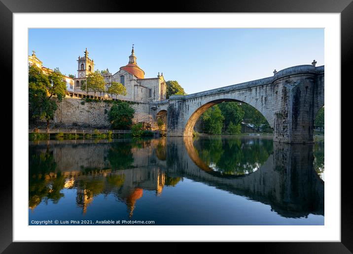 Amarante church view with Sao Goncalo bridge at sunset, in Portugal Framed Mounted Print by Luis Pina