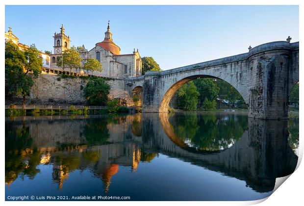 Amarante church view with Sao Goncalo bridge at sunset, in Portugal Print by Luis Pina