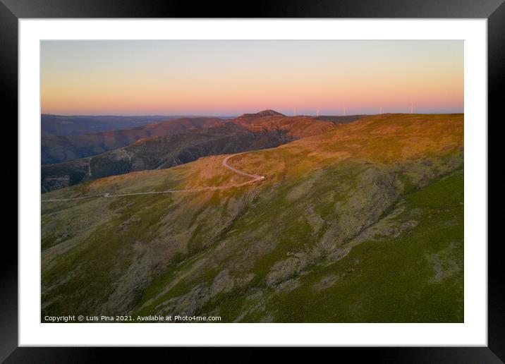 Serra da Freita drone aerial view in Arouca Geopark at sunset, in Portugal Framed Mounted Print by Luis Pina