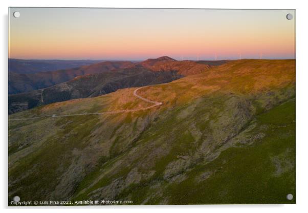 Serra da Freita drone aerial view in Arouca Geopark at sunset, in Portugal Acrylic by Luis Pina