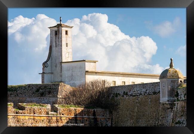 Peniche Fortress with beautiful historic white building and walls, in Portugal Framed Print by Luis Pina