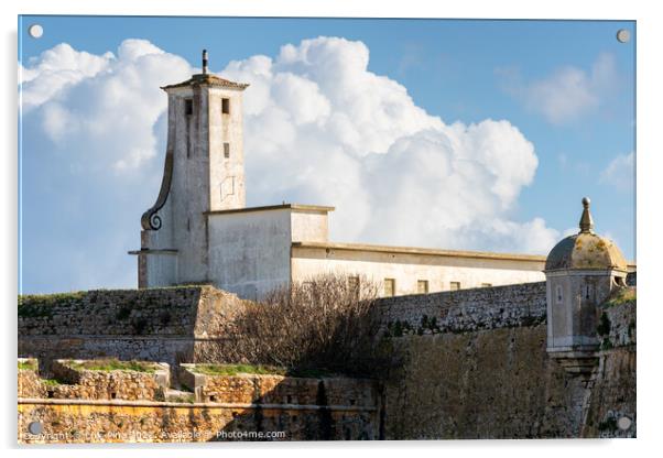 Peniche Fortress with beautiful historic white building and walls, in Portugal Acrylic by Luis Pina