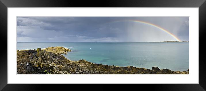 Rainbow at sea, Saint Cast Framed Mounted Print by Gary Eason