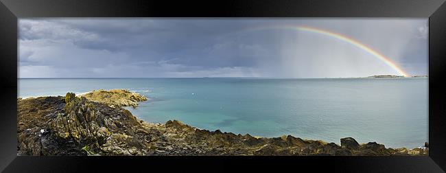 Rainbow at sea, Saint Cast Framed Print by Gary Eason