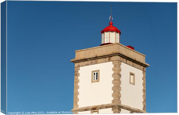 Cabo Carvoeiro Cape Lighthouse white building in Peniche, Portugal Canvas Print by Luis Pina
