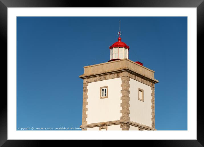 Cabo Carvoeiro Cape Lighthouse white building in Peniche, Portugal Framed Mounted Print by Luis Pina