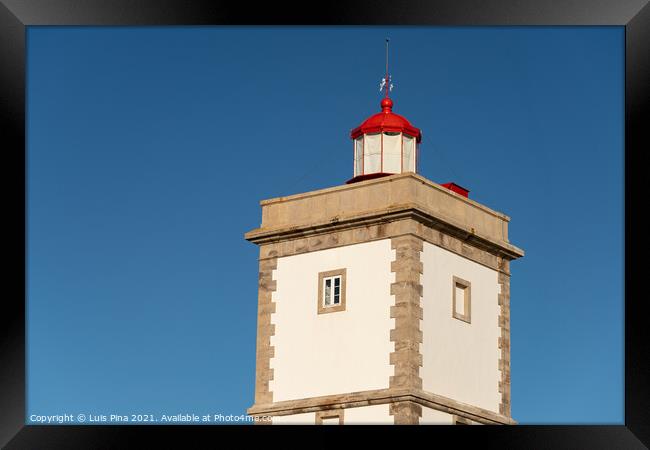 Cabo Carvoeiro Cape Lighthouse white building in Peniche, Portugal Framed Print by Luis Pina