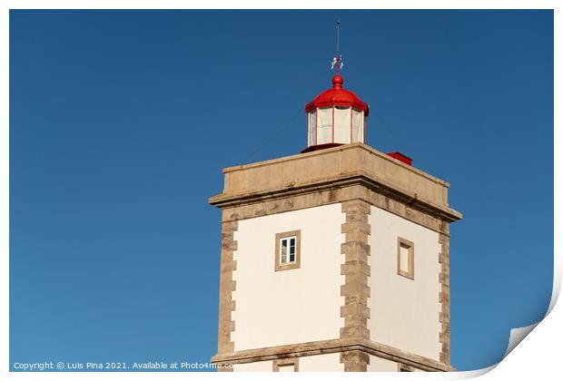 Cabo Carvoeiro Cape Lighthouse white building in Peniche, Portugal Print by Luis Pina