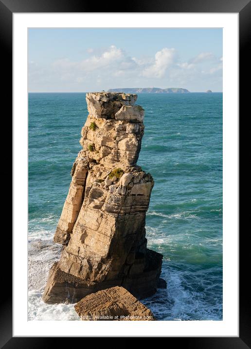 Peniche sea cliffs with Berlengas Island on the background with atlantic ocean, in Portugal Framed Mounted Print by Luis Pina