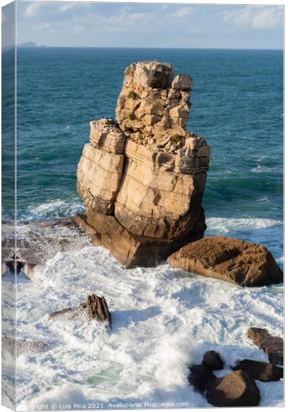 Peniche sea cliffs with Berlengas Island on the background with atlantic ocean, in Portugal Canvas Print by Luis Pina