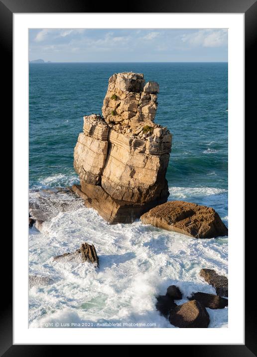 Peniche sea cliffs with Berlengas Island on the background with atlantic ocean, in Portugal Framed Mounted Print by Luis Pina