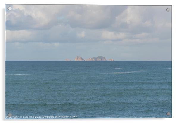 Berlengas island seen from Cabo Carvoeiro Cape in Peniche and atlantic ocean waves, in Portugal Acrylic by Luis Pina