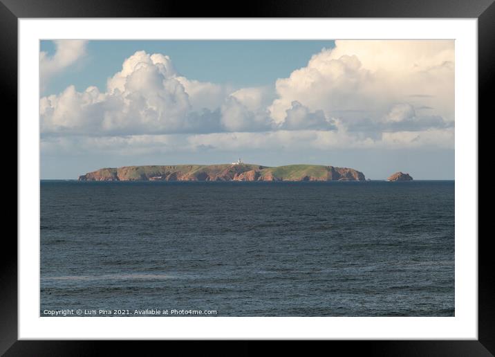 Berlengas island seen from Cabo Carvoeiro Cape in Peniche and atlantic ocean waves, in Portugal Framed Mounted Print by Luis Pina