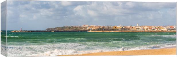 Panorama of Supertubos beach in Peniche, Portugal Canvas Print by Luis Pina