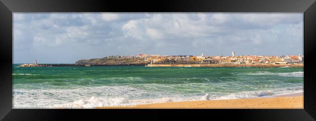 Panorama of Supertubos beach in Peniche, Portugal Framed Print by Luis Pina