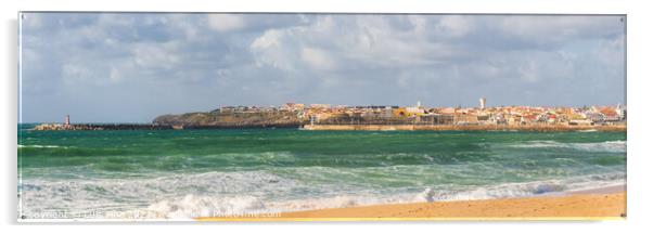 Panorama of Supertubos beach in Peniche, Portugal Acrylic by Luis Pina