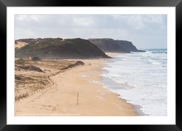 Santa Rita beautiful big and empty beach in Portugal Framed Mounted Print by Luis Pina