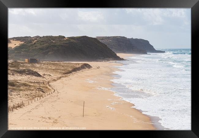 Santa Rita beautiful big and empty beach in Portugal Framed Print by Luis Pina