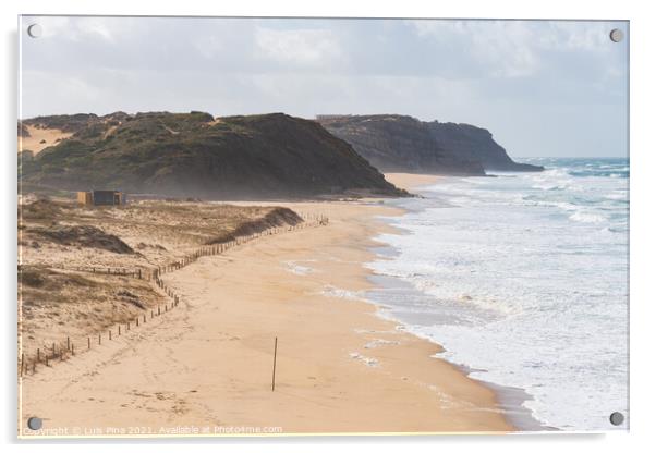 Santa Rita beautiful big and empty beach in Portugal Acrylic by Luis Pina