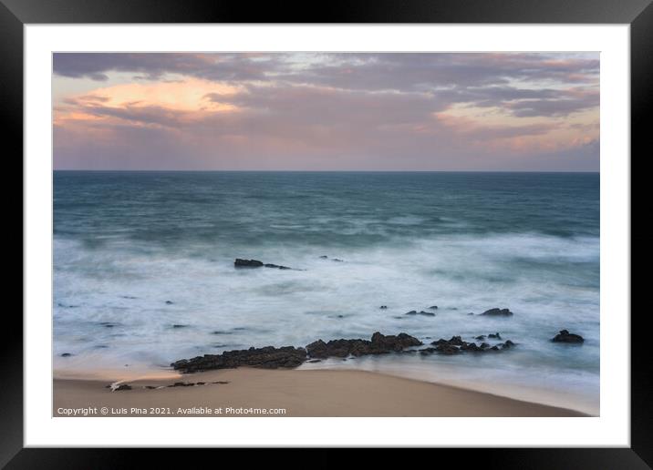 Waves in Santa cruz, Portugal beach at sunset, long exposure calm and relaxing landscape Framed Mounted Print by Luis Pina