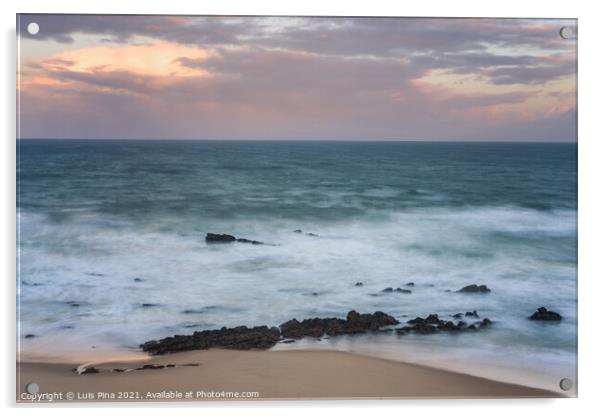Waves in Santa cruz, Portugal beach at sunset, long exposure calm and relaxing landscape Acrylic by Luis Pina