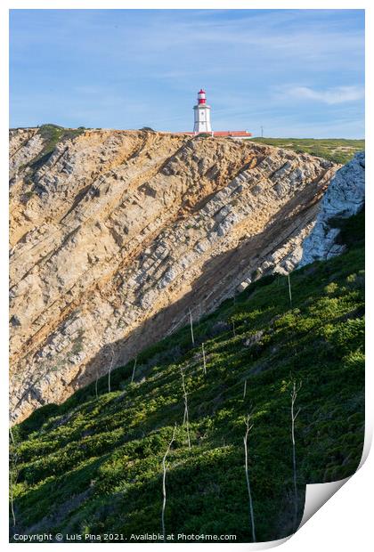 Landscape of Capo Espichel cape with the Lighthouse and sea cliffs, in Portugal Print by Luis Pina