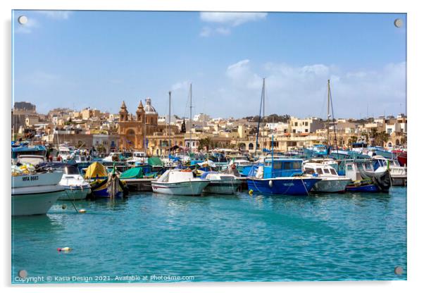 Marsaxlokk Harbour, Malta Acrylic by Kasia Design