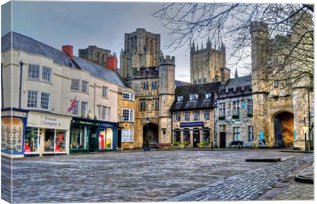 Wells Market Place and Cathedral Somerset Canvas Print by austin APPLEBY
