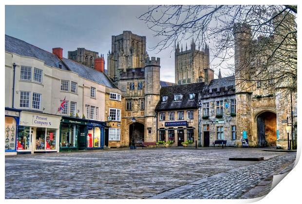 Wells Market Place and Cathedral Somerset Print by austin APPLEBY