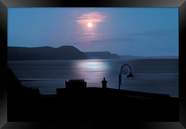 Lyme Regis By Moonlight  Framed Print by Alison Chambers