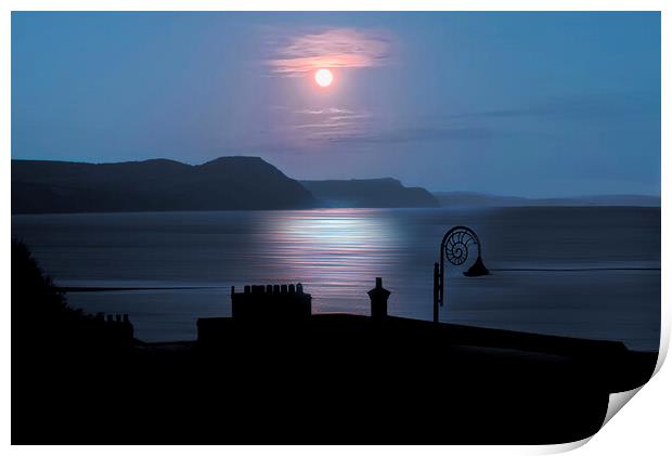 Lyme Regis By Moonlight  Print by Alison Chambers