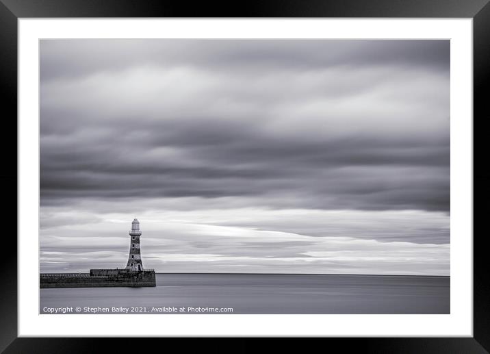 Moody skies over Roker Lighthouse Framed Mounted Print by Stephen Bailey