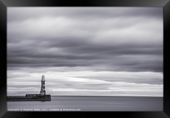 Moody skies over Roker Lighthouse Framed Print by Stephen Bailey