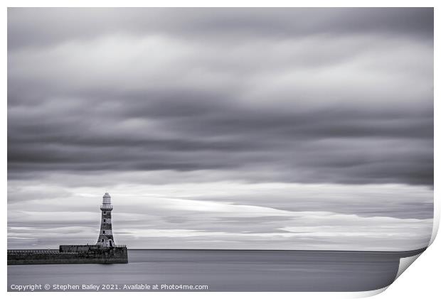 Moody skies over Roker Lighthouse Print by Stephen Bailey