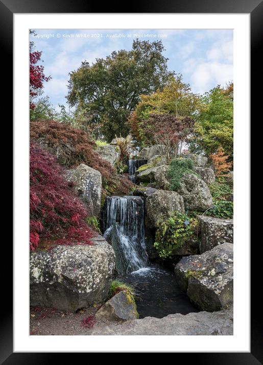 Rockery waterfall Framed Mounted Print by Kevin White