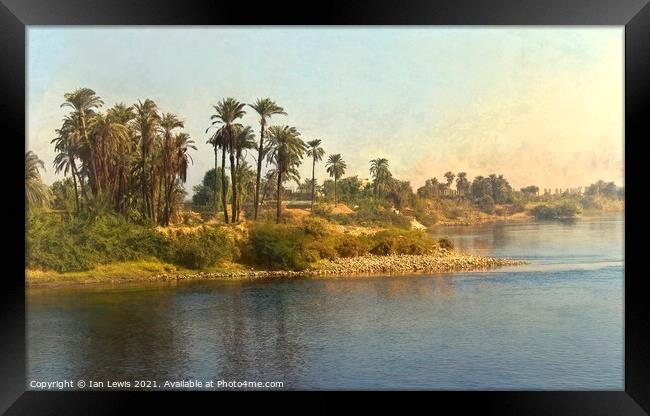 Palm Lined Banks of The Nile Framed Print by Ian Lewis