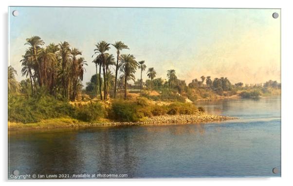 Palm Lined Banks of The Nile Acrylic by Ian Lewis
