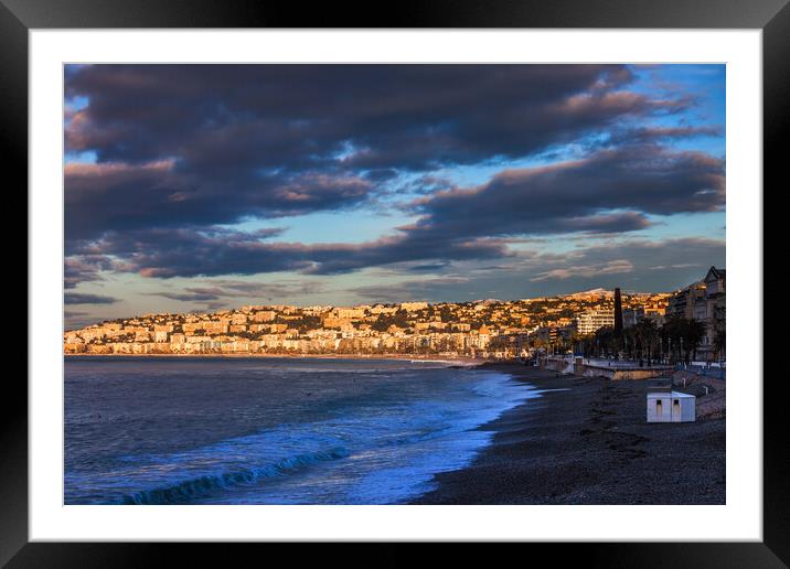 City Skyline of Nice in France at Sunrise Framed Mounted Print by Artur Bogacki