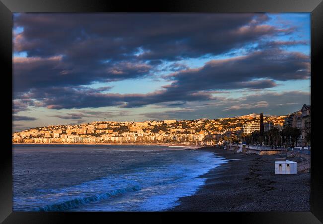 City Skyline of Nice in France at Sunrise Framed Print by Artur Bogacki