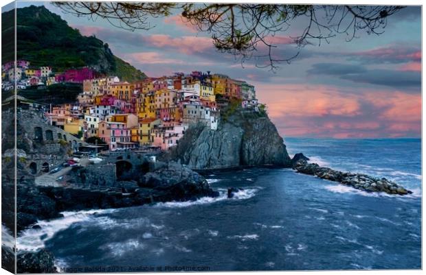 Colorful Picturesque view of Sunset at Manarola, C Canvas Print by Maggie Bajada
